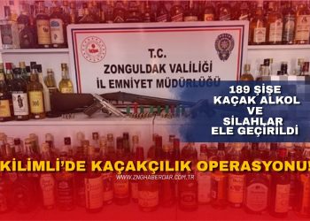 KİLİMLİ’DE KAÇAKÇILIK OPERASYONU: 189 ŞİŞE KAÇAK ALKOL VE SİLAHLAR ELE GEÇİRİLDİ