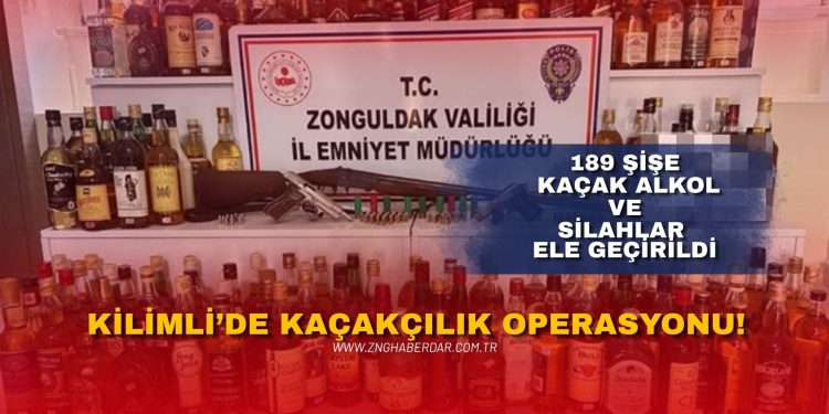KİLİMLİ’DE KAÇAKÇILIK OPERASYONU: 189 ŞİŞE KAÇAK ALKOL VE SİLAHLAR ELE GEÇİRİLDİ